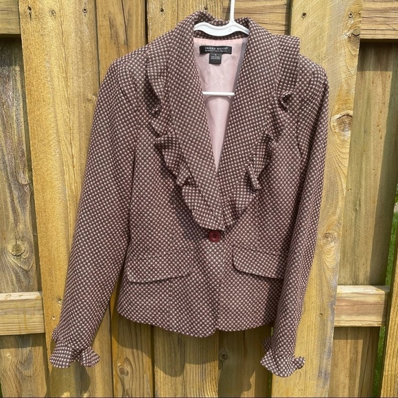Jared Ross by August Silk Jackets & Blazers - Jared Ross August Silk Ruffle Neck Pink and Brown Blazer 6